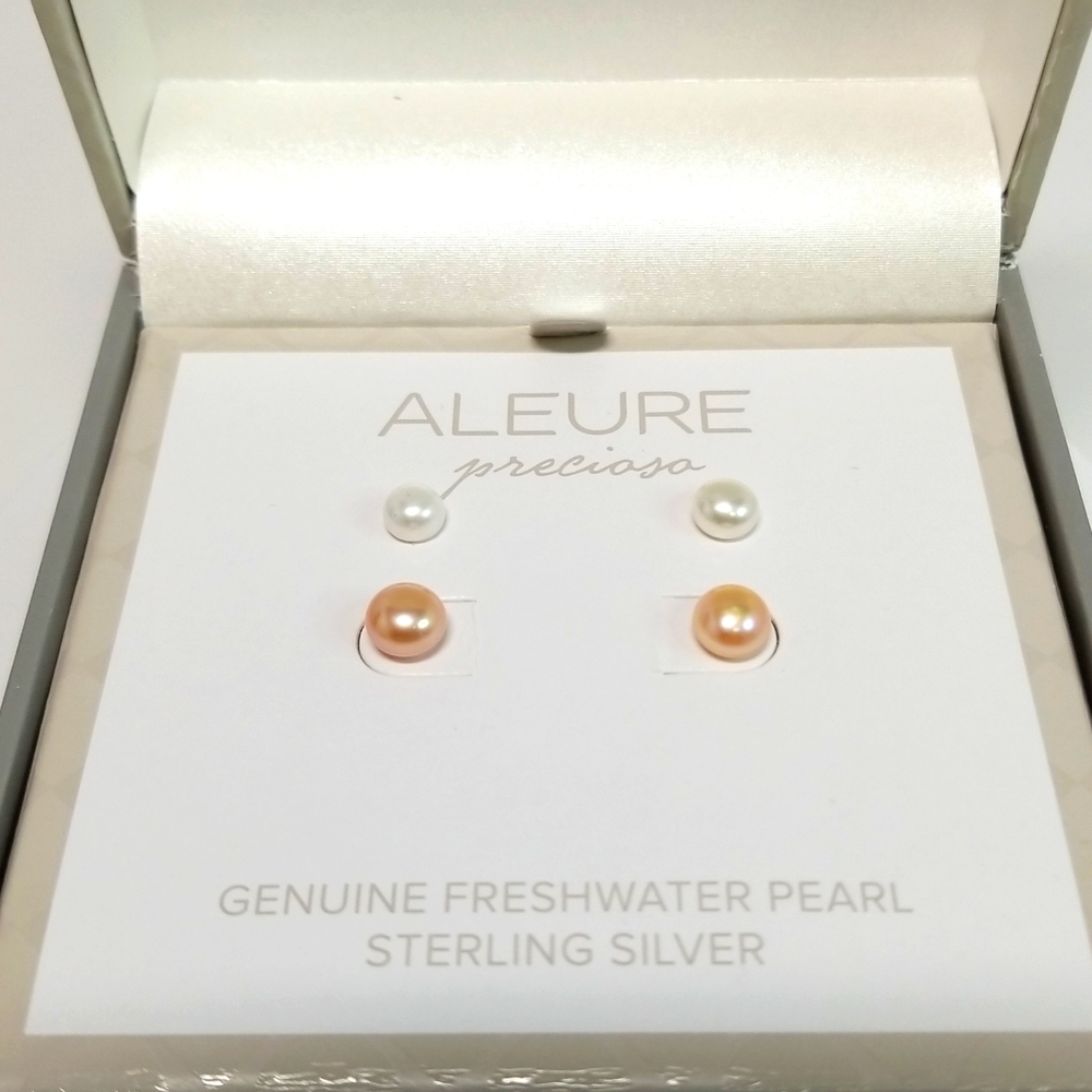 Aleure Preciosa Womens 2 Earrings Genuine FreshWater Pearl Sterling Silver
